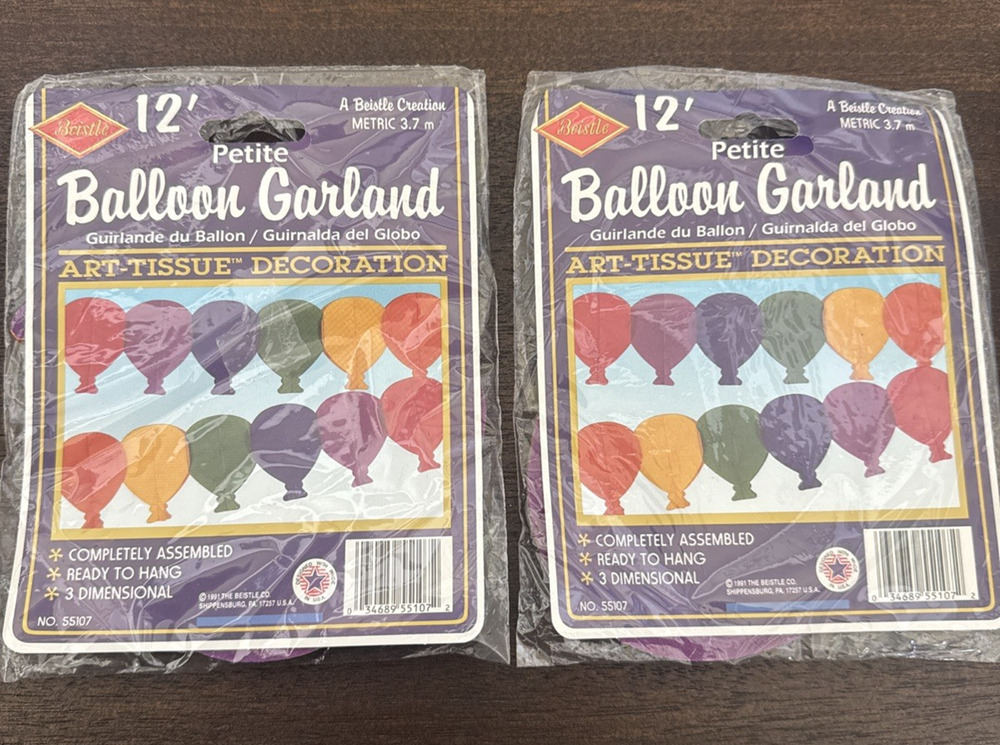 Vintage Set of 2 Balloon Garland 12 Feet 3D Assembled Art Tissueβ Decoration USA